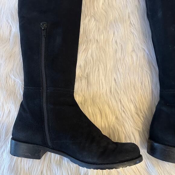 Stuart Weitzman Hilo Over the Knee Thigh High Boots Suede Leather Flat, Black - Picture 5 of 13